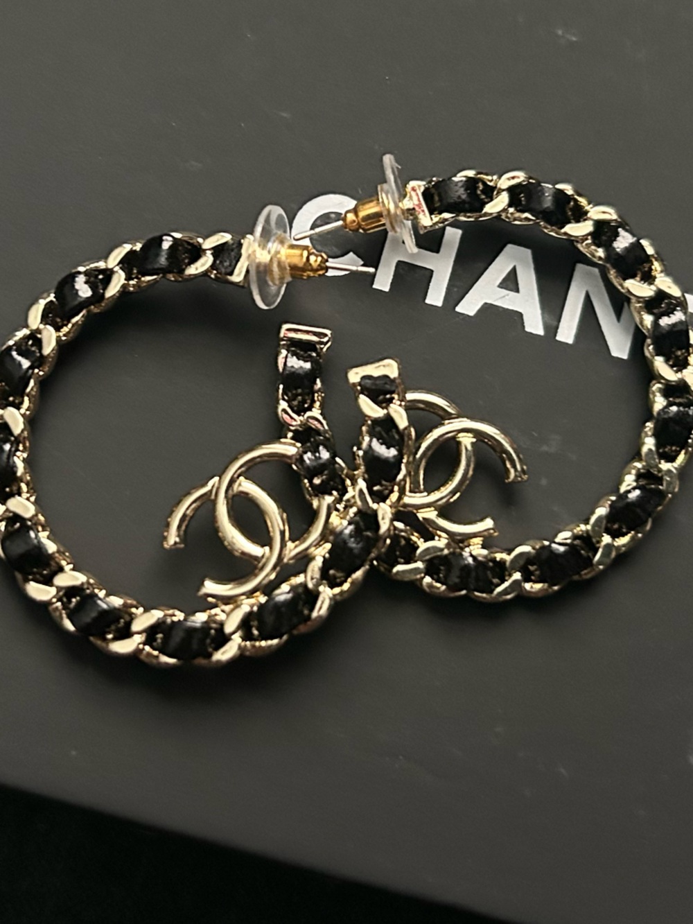NWOT Interwoven Chain Hoop Earrings with CC Charm